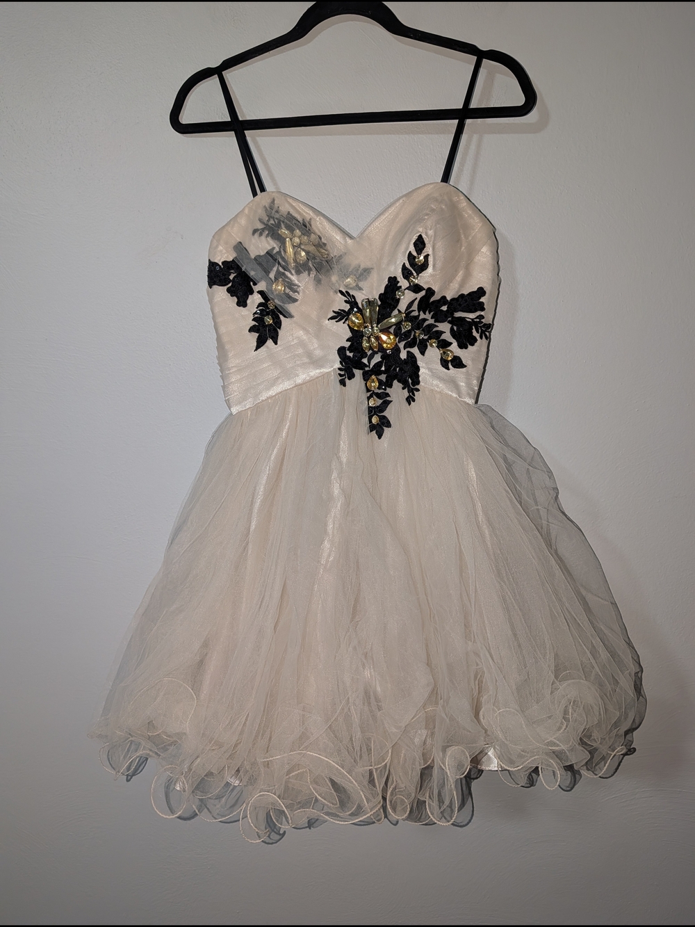 9/10 Bee Darlin Ivory Tulle Party Dress with Black Floral Appliqué